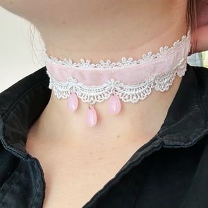 Lolita Sweetheart choker, Handmade choker, Pink and White Choker, Pastel Goth